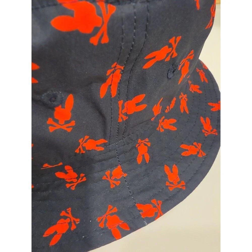 Psycho Bunny All-Over Print Bucket Hat Navy Red Logo Skull Crossbones OS TU